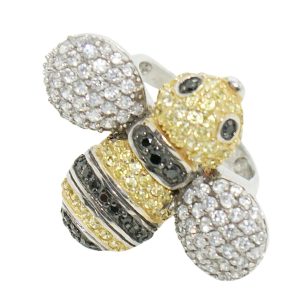 Silver adjustable ring with a busy bee