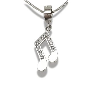 Silver musical note pendant with zirconia stones