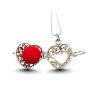 Openable silver heart belly bell pendant with red ball