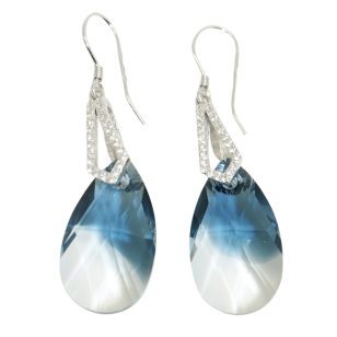Silver drop / dangle earrings with a unique blue hue
