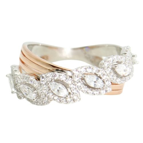 Bicolor gold-plated silver ring with zirconia stones