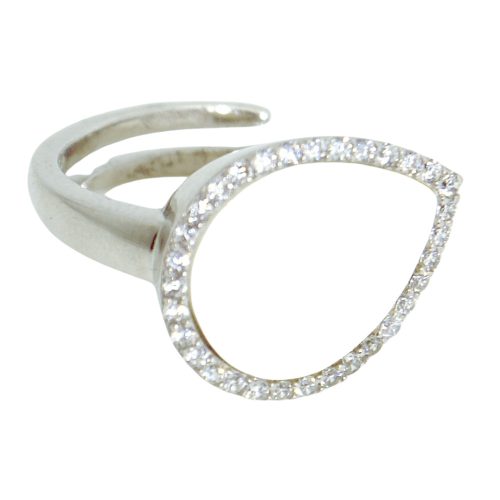 Silver adjustable ring with mother-of-pearl drop