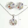   Silver jewelry set with pendant and earrings featuring colorful flowers