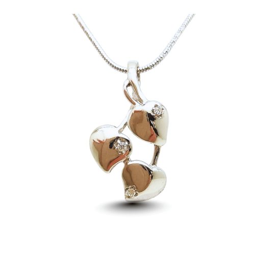 Silver leaf pendant with zirconia stones