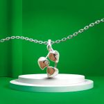 Silver leaf pendant with zirconia stones