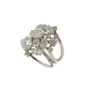 Silver cocktail ring with asymmetrical zirconia stones