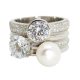 Silver ring with white pearl and zirconia