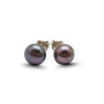 Gray freshwater pearl earrings, 1 cm 