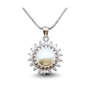 Silver sun pendant with pearl