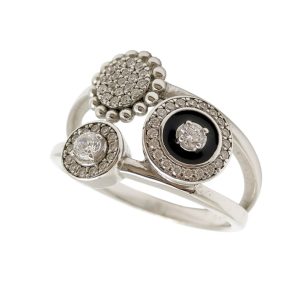 Black triple hoop silver ring with stones