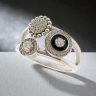 Black triple hoop silver ring with stones