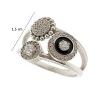 Black triple hoop silver ring with stones