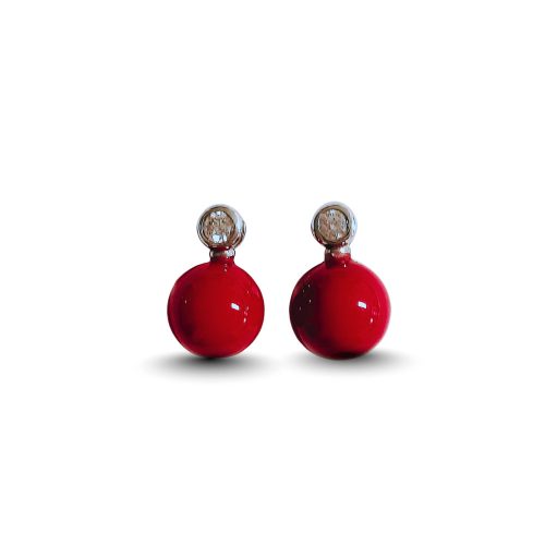 Red Ball Silver earrings