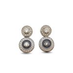 Stone-black double hoop earrings with silver studs