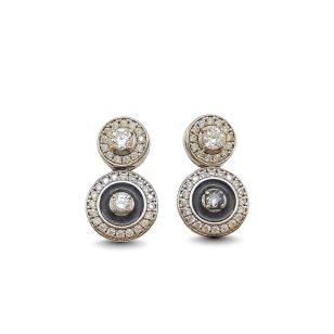 Stone-black double hoop earrings with silver studs