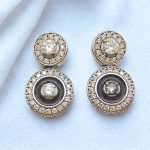Stone-black double hoop earrings with silver studs