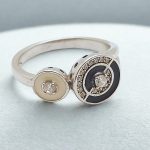 Black and white double hoop silver ring