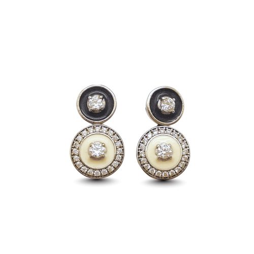 Black and white double hoop earrings in silver