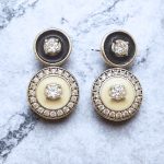 Black and white double hoop earrings in silver