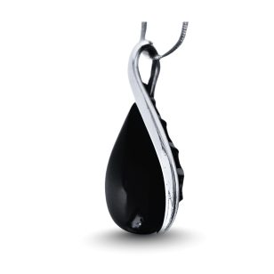 Silver twisted drop pendant with black onyx