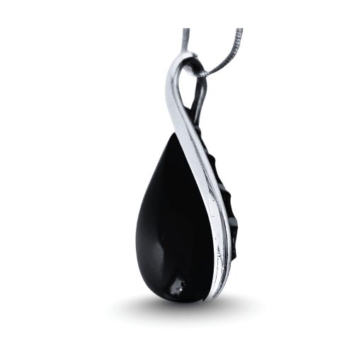 Silver twisted drop pendant with black onyx