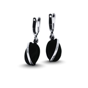 Silver drop / dangle earrings with black onyx