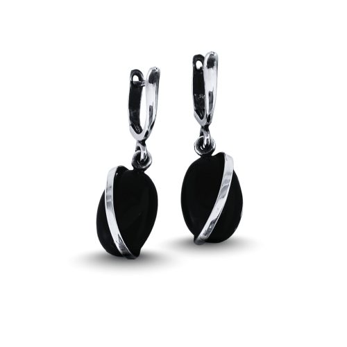 Silver drop / dangle earrings with black onyx