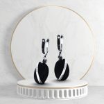 Silver drop / dangle earrings with black onyx