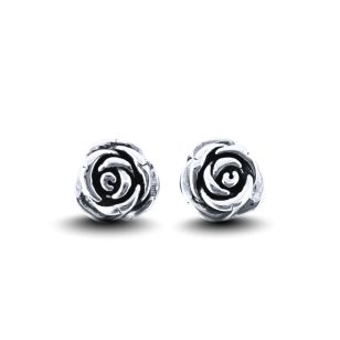 Silver antique rose earrings