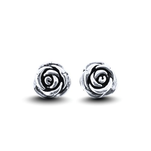 Silver antique rose earrings