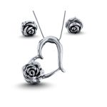 Antique silver heart pendant with rose