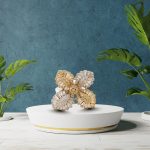 Two-tone silver cocktail ring with floral pattern