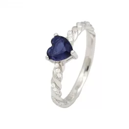 Blue heart silver ring