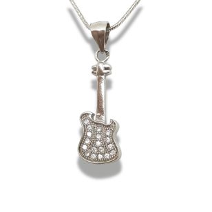 Silver guitar pendant with zirconia stones
