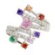 Silver ring with multiple rows of colorful zirconia stones