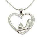 Stretching Kitten Silver Heart Pendant