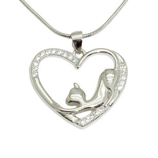 Stretching Kitten Silver Heart Pendant