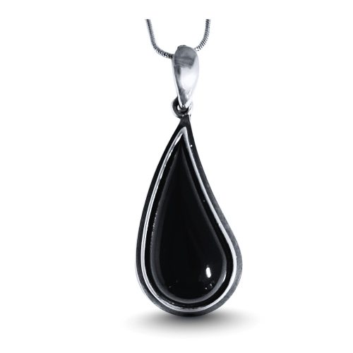 Silver drop pendant with black onyx