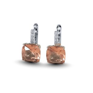   Silver earrings with champagne and green color-changing square zirconia stones