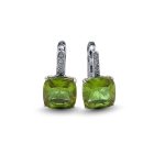 Silver earrings with champagne and green color-changing square zirconia stones