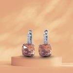 Silver earrings with champagne and green color-changing square zirconia stones