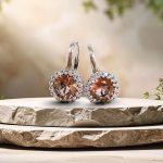 Silver earrings with champagne and green color-changing zirconia stones