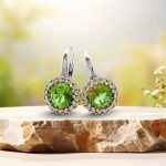 Silver earrings with champagne and green color-changing zirconia stones