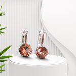 Silver earrings with champagne and green color-changing round zirconia stones