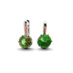 Silver earrings with champagne and green color-changing round zirconia stones