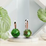 Silver earrings with champagne and green color-changing round zirconia stones