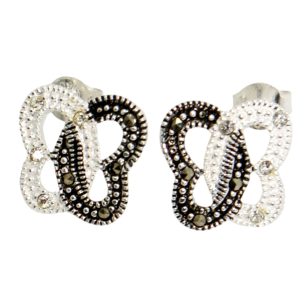 Silver earrings with black and white butterfly marcasite