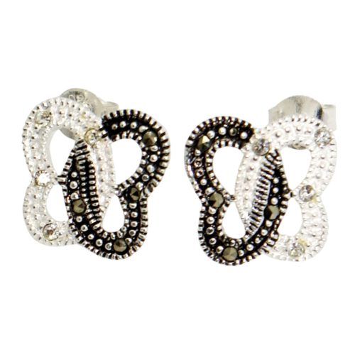 Silver earrings with black and white butterfly marcasite