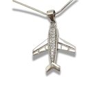 Silver airplane pendant with zirconia stones