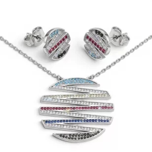   Ezüst ékszer szett collier nyakék és fülbevaló színes kör